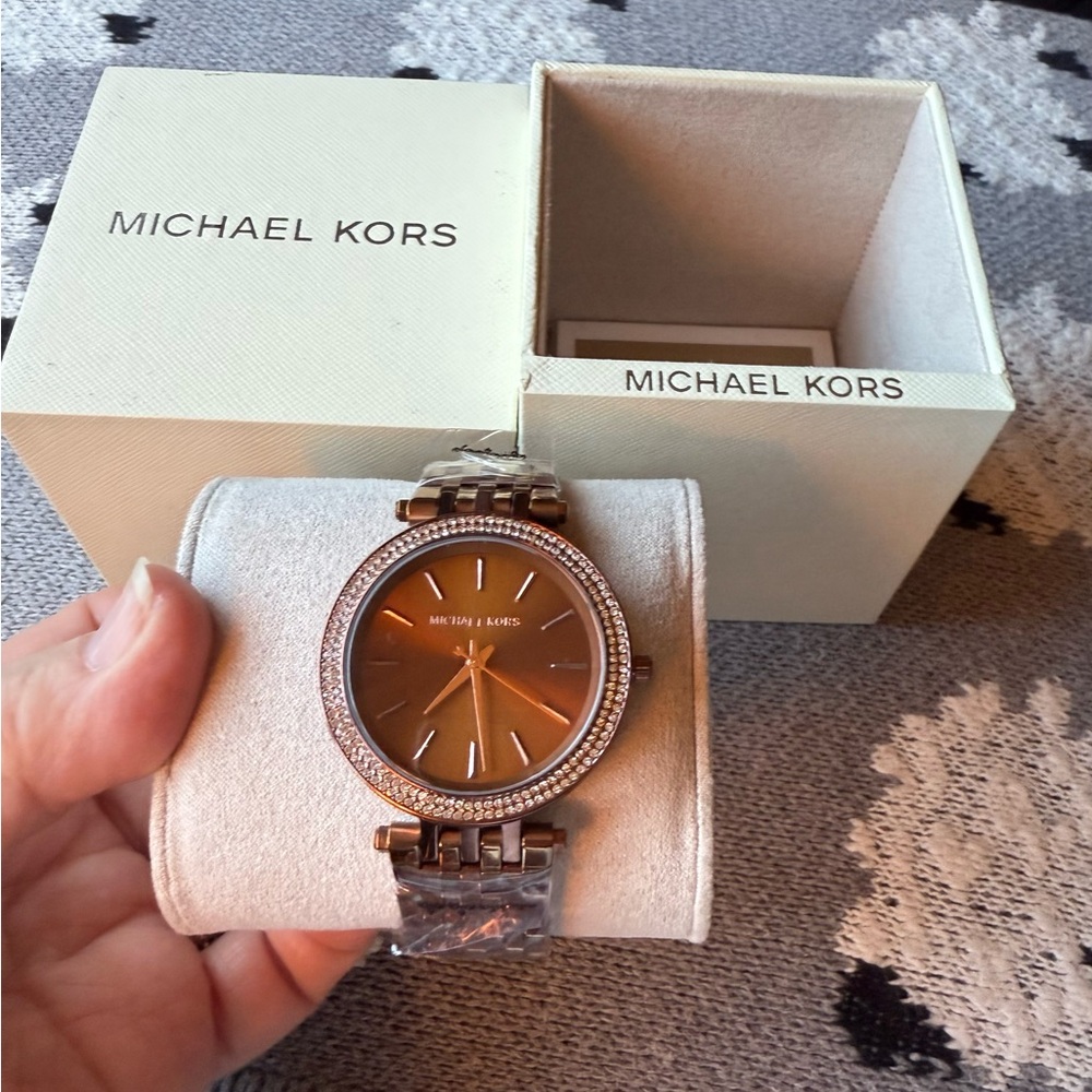 New in box! Michael Kors Stainless Steel Watch with Rose Gold Accents